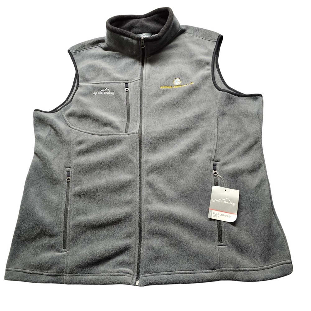 Eddie Bauer Full-Zip Fleece Vest Mens 2XL Gray Biosphere Consultants Logo NEW